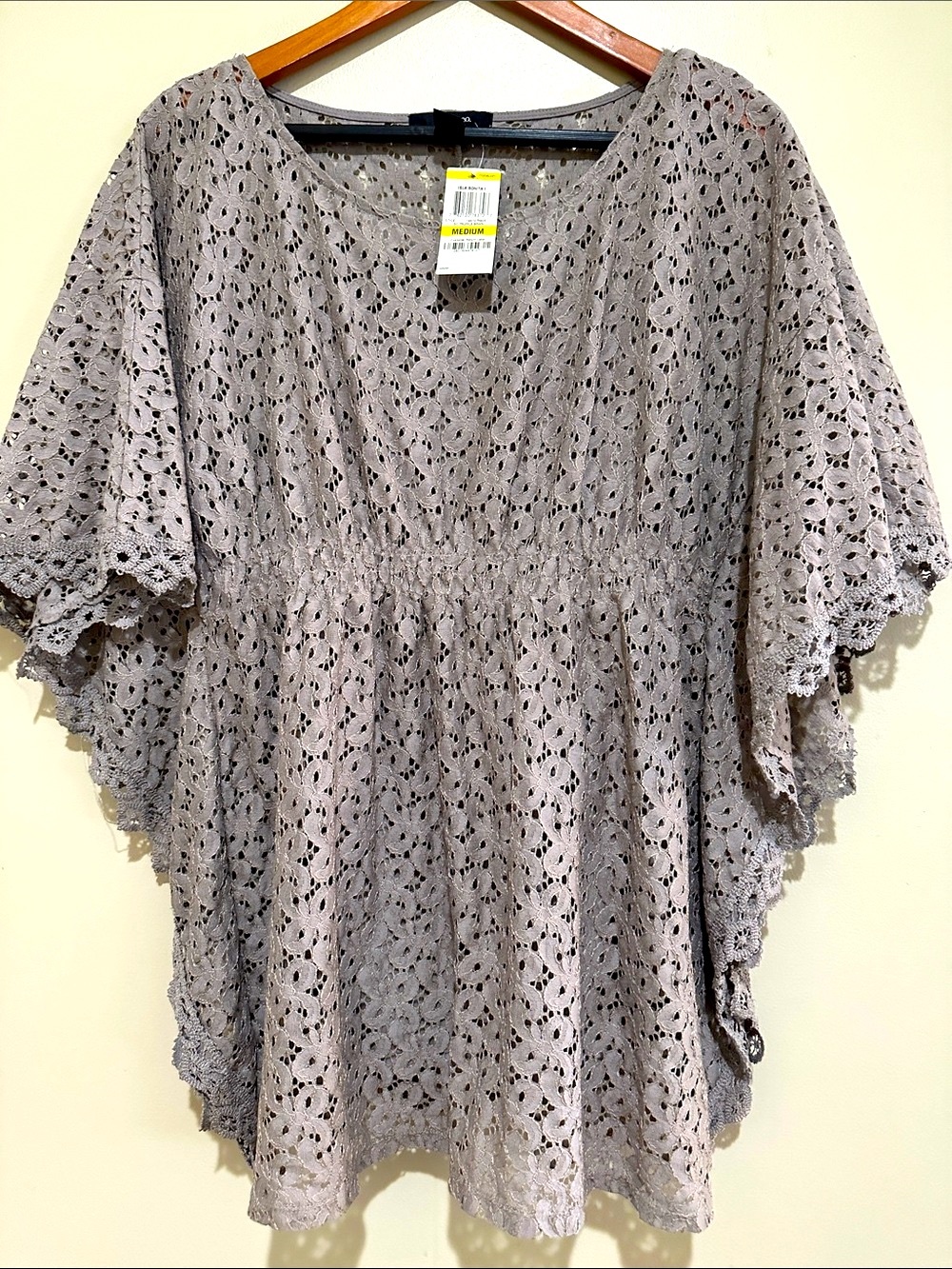 Style & Co. Taupe Crochet Lace Flutter Sleeve Tunic